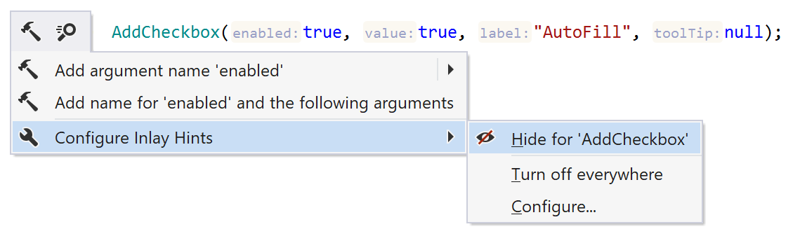 ReSharper: Alt + Enter メニューからパラメーター名のヒントを設定する ReSharper: configuring parameter name hints from the Alt+Enter menu