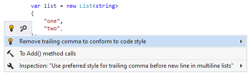 ReSharper構文スタイルインスペクション: 末尾のカンマを削除する ReSharper syntax style inspection: Remove trailing comma