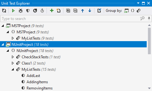 ユニットテストエクスプローラーはソリューション全体からのテストを表示します Unit Test Explorer displays tests from the entire solution
