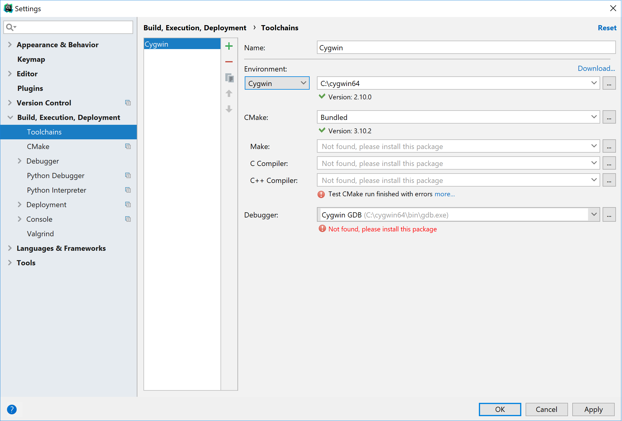 cl configure toolchains fail cl configure toolchains fail
