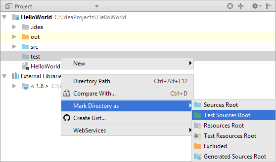 mark as tests project tool window mark as tests project tool window