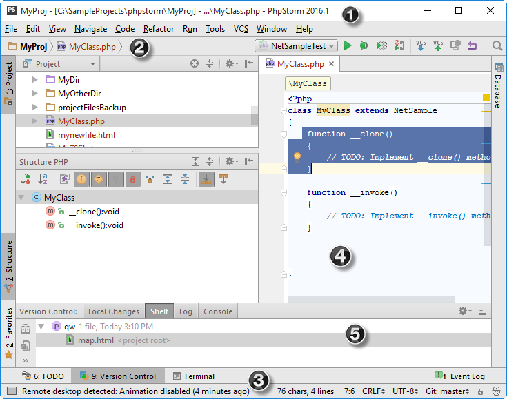 PhpStorm main window PhpStorm main window