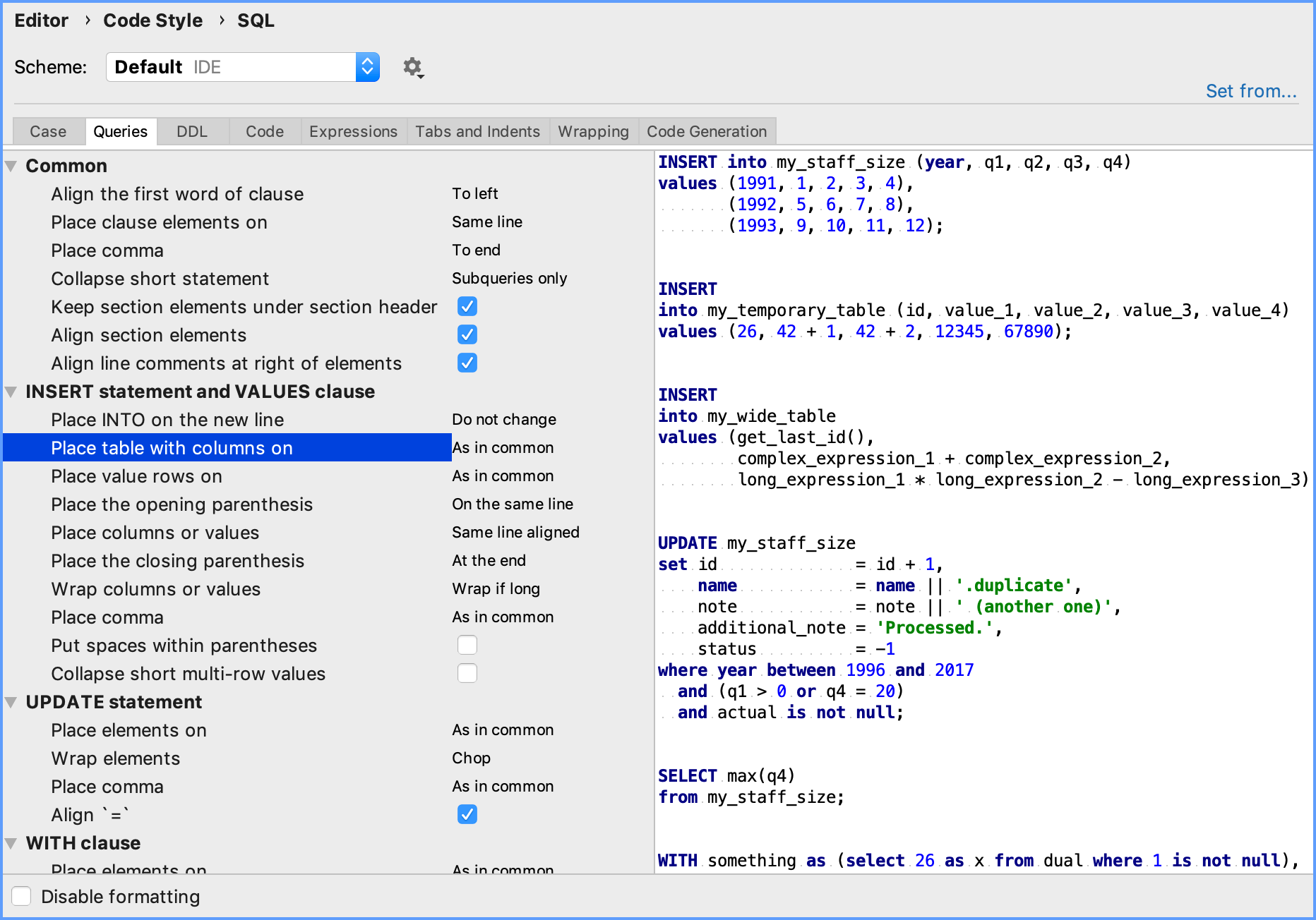 コード・スタイル設定 Code style settings