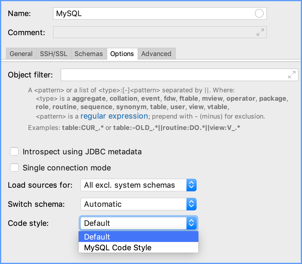 データソースごとにコードスタイルを構成する Configure code styles per data source
