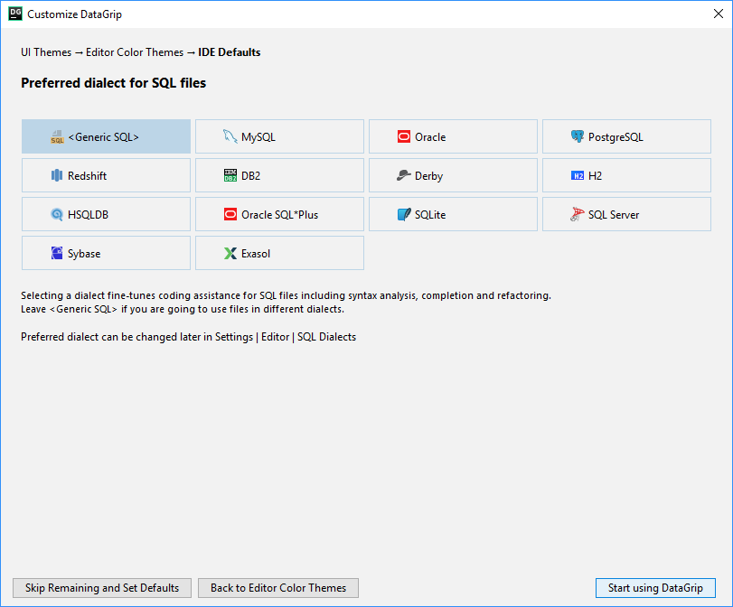 Installation step - select preferred SQL dialect Installation step - select preferred SQL dialect