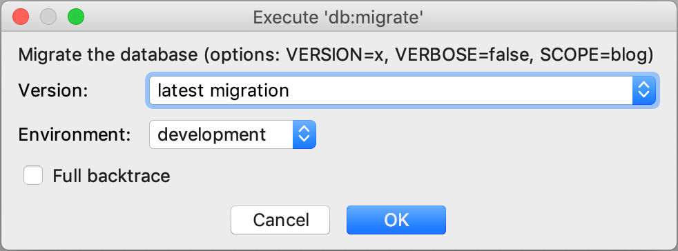 dbを実行する:migrate Execute db:migrate