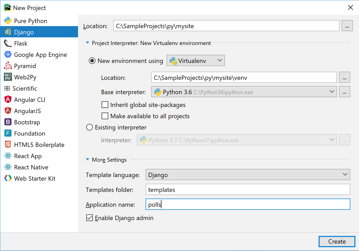 プロジェクトタイプを選択する selecting a project type