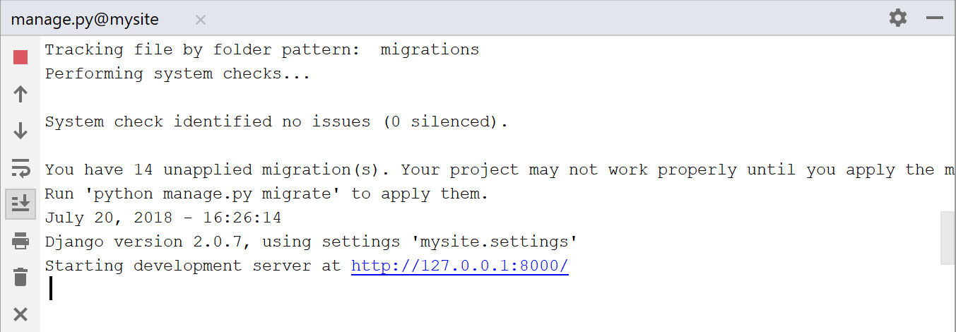 コンソールでmanage.pyを実行する Running manage.py in the console