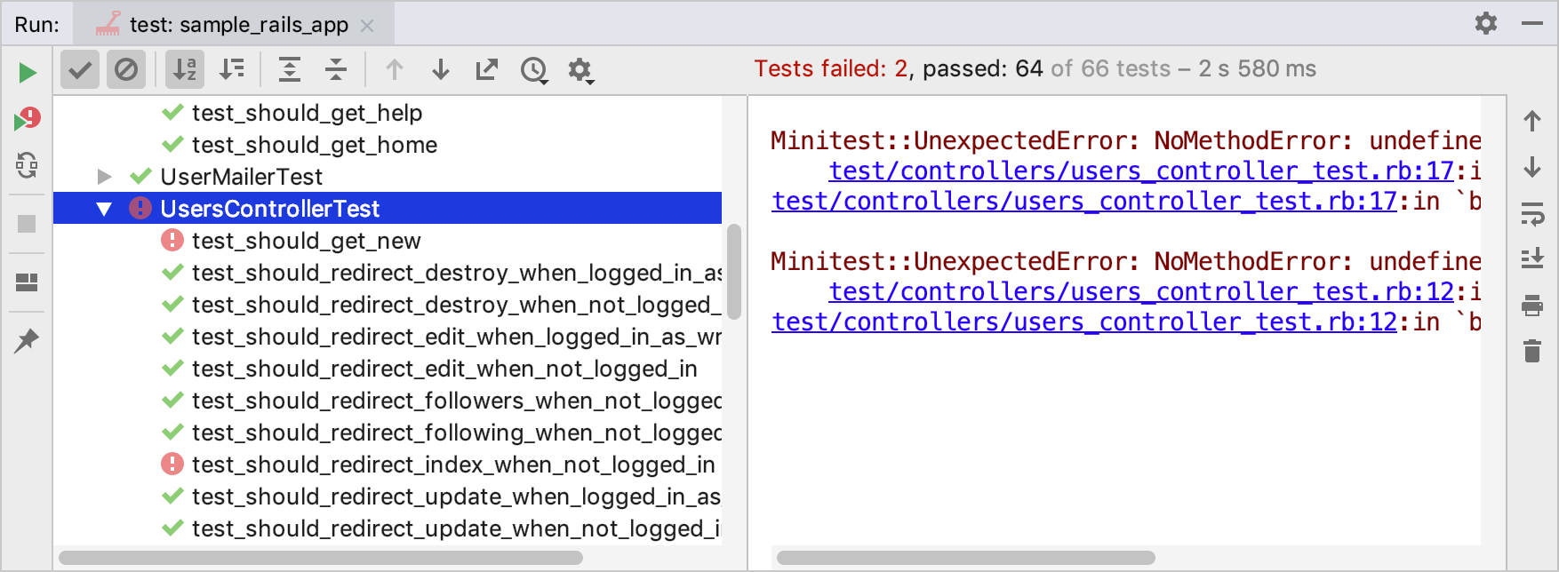 失敗したテスト Failed tests