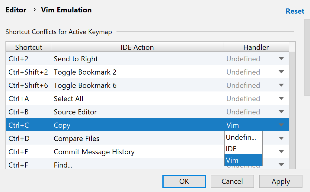 vimエミュレーションのショートカット vim emulation shortcut