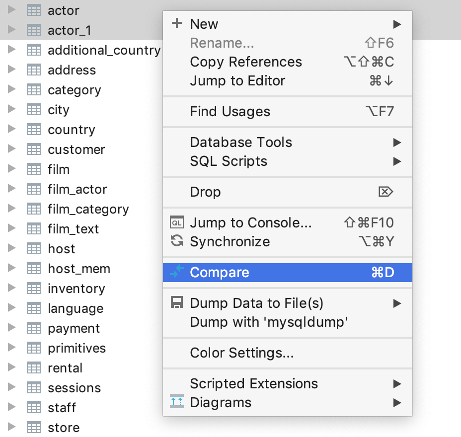 2つの表を比較 Compare two tables
