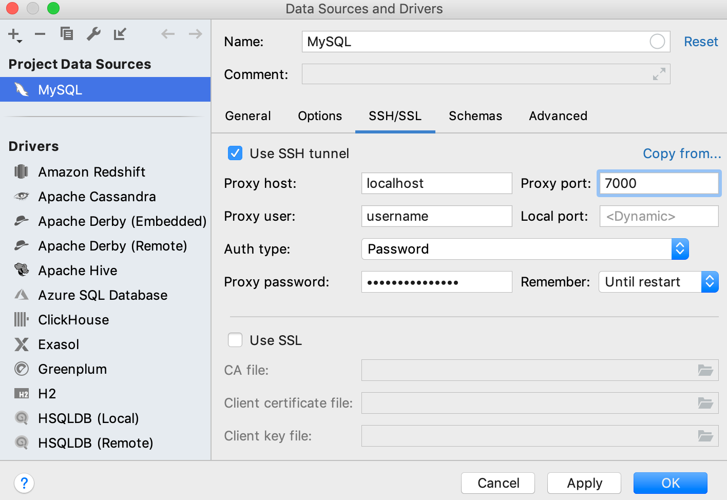 データソースのSSHとSSL設定 SSH and SSL settings of a data source