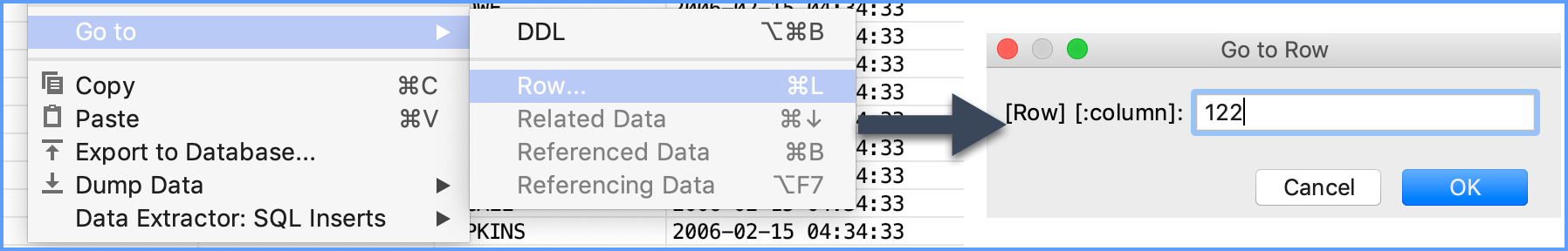 指定された行に移動する Go to a specified row