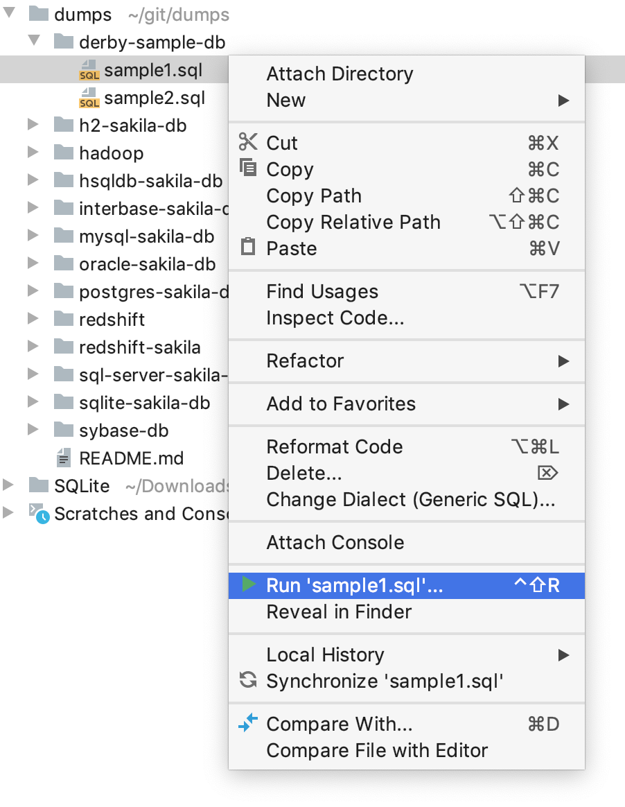 既存のSQLファイルを実行する Run existing SQL files