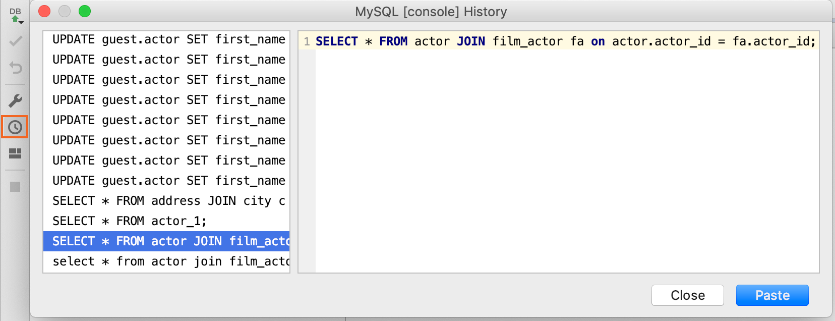 実行されたクエリの履歴を表示する View history of executed queries