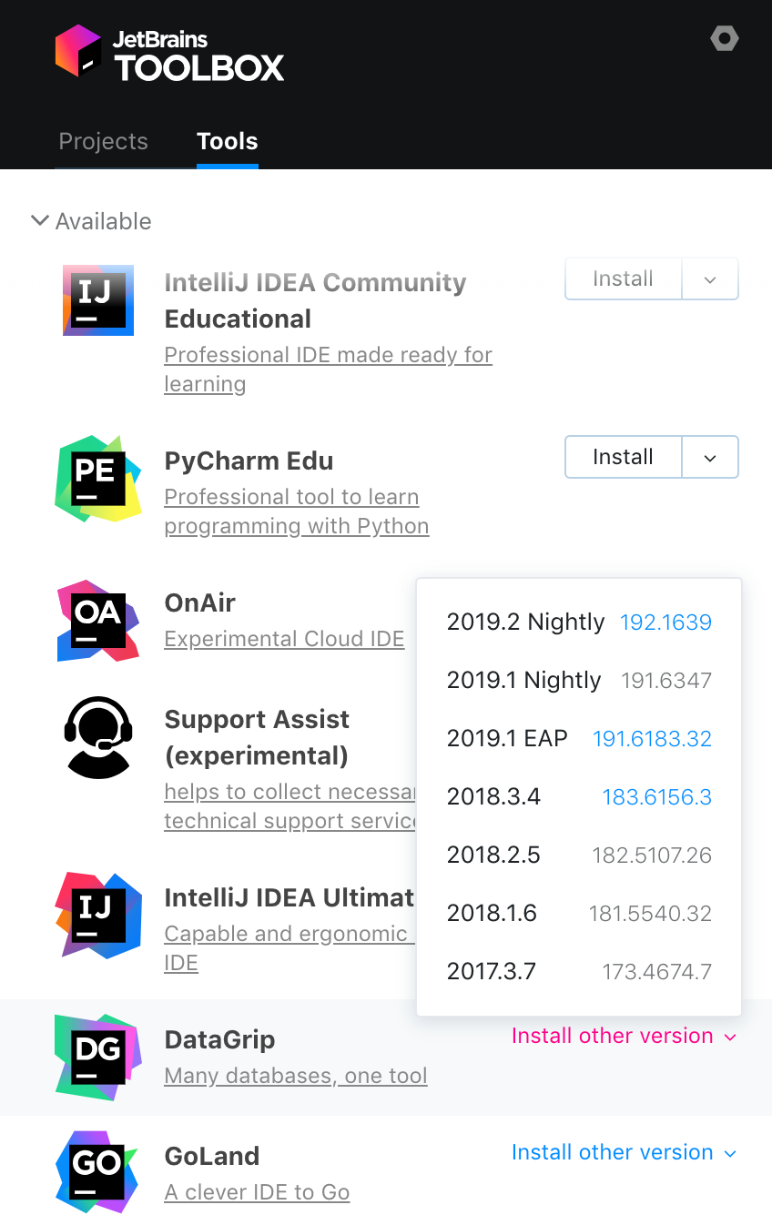 ToolboxアプリのDataGrip DataGrip in the Toolbox app