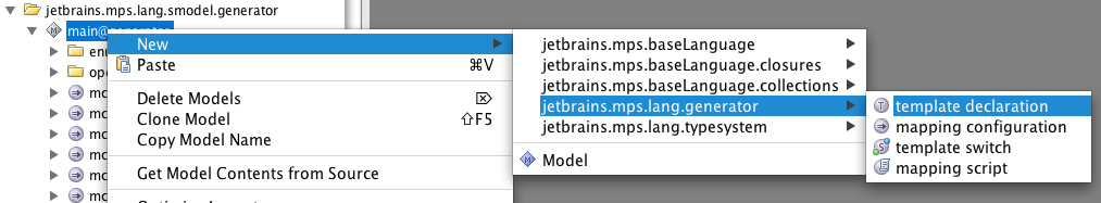 新しいテンプレート宣言メニューを作成します gug new template declaration menu