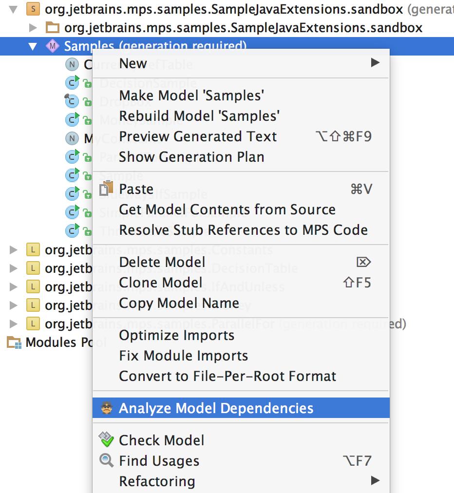 コンテキストメニューからのDependencies Analyzer Dependencies Analyzer from context menu