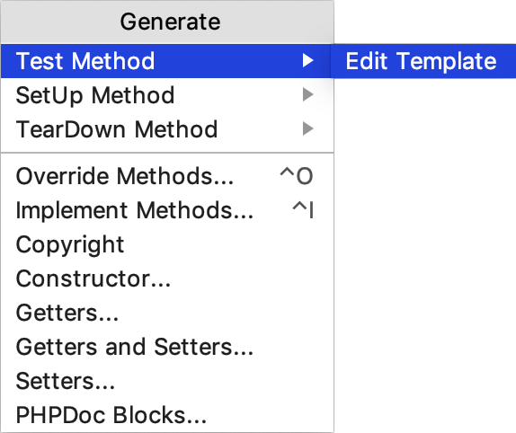 PHPUnitメソッドテンプレートを編集する Edit PHPUnit method template