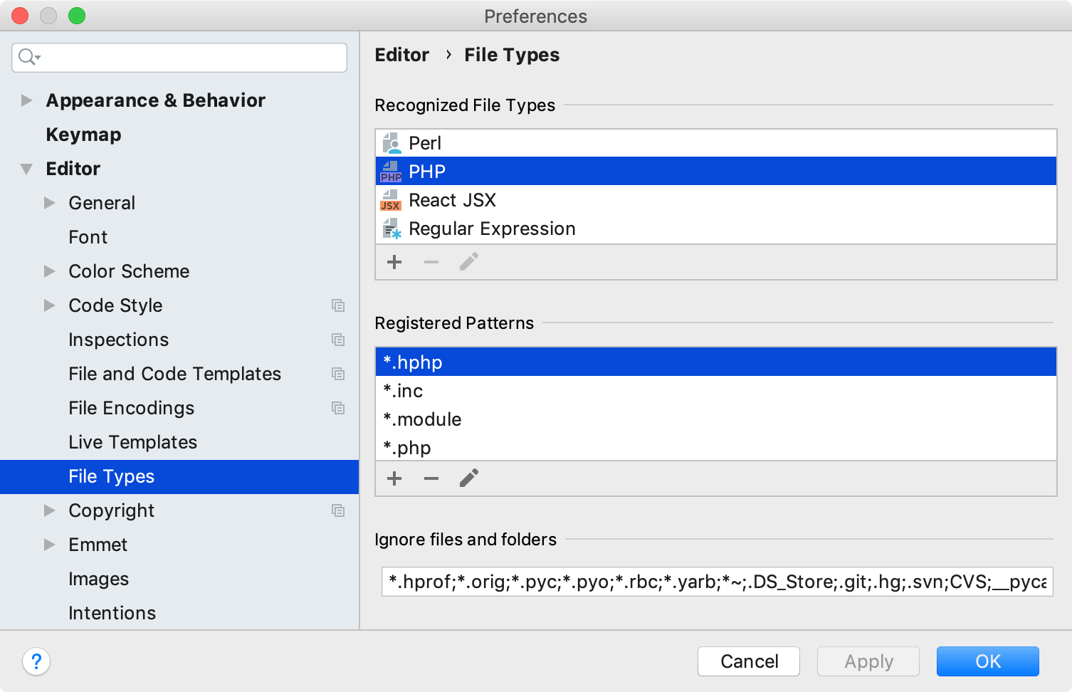 ファイルタイプ設定 File type settings