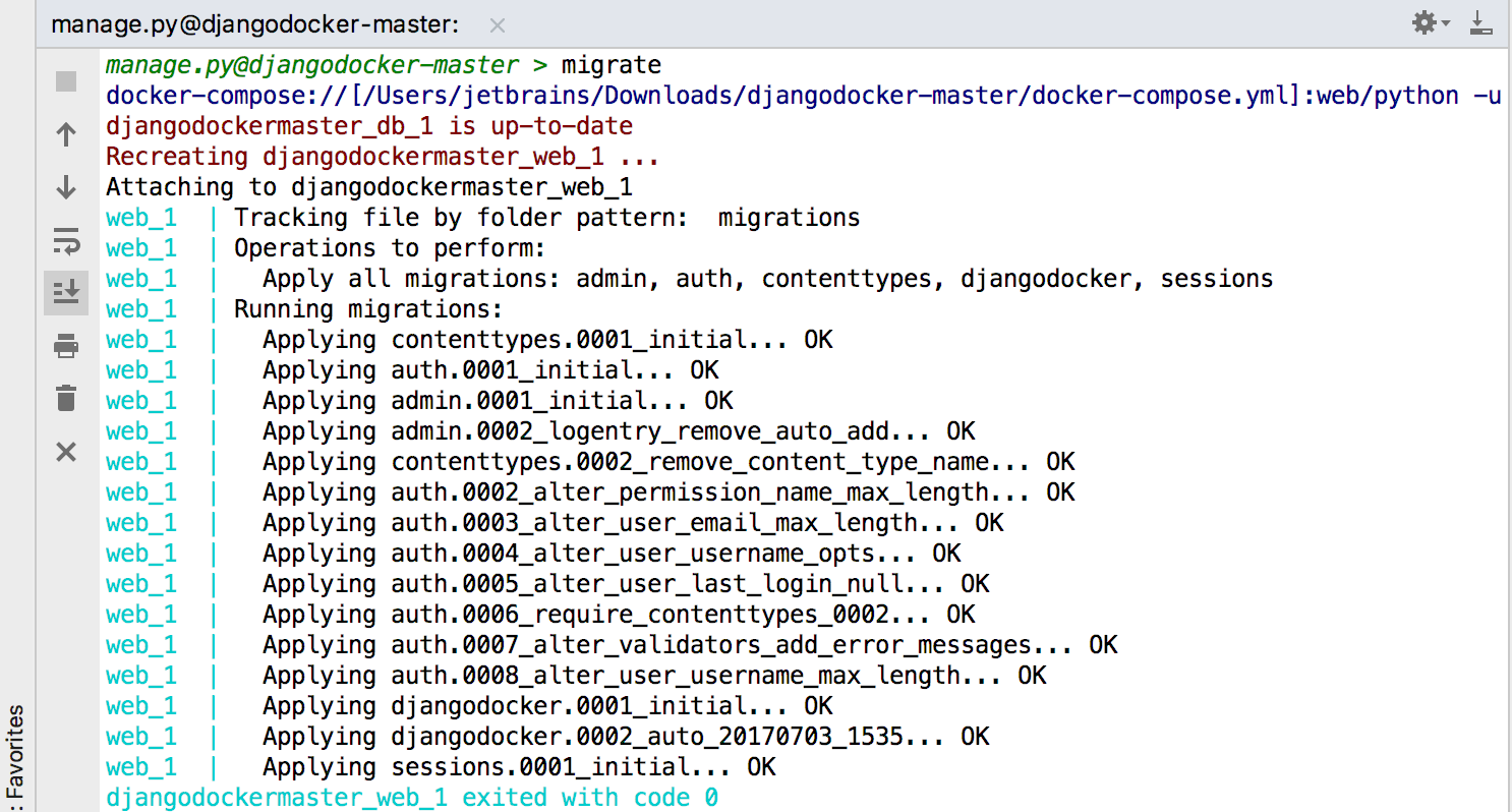 manage.pyタスクはDockerで実行されています manage.py task is running in the Docker