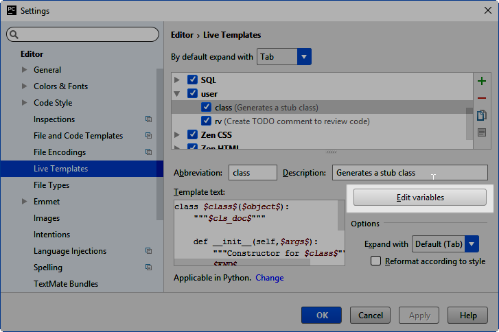 テンプレート設定 Template settings