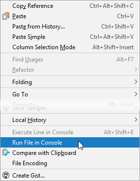 コンソールでファイルを実行 Run file in console
