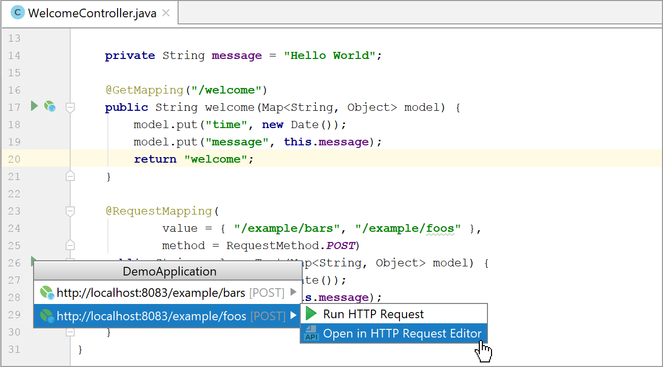 リクエストエディターでHTTPリクエストマッピングを開く Opening HTTP request mappings in the Request editor