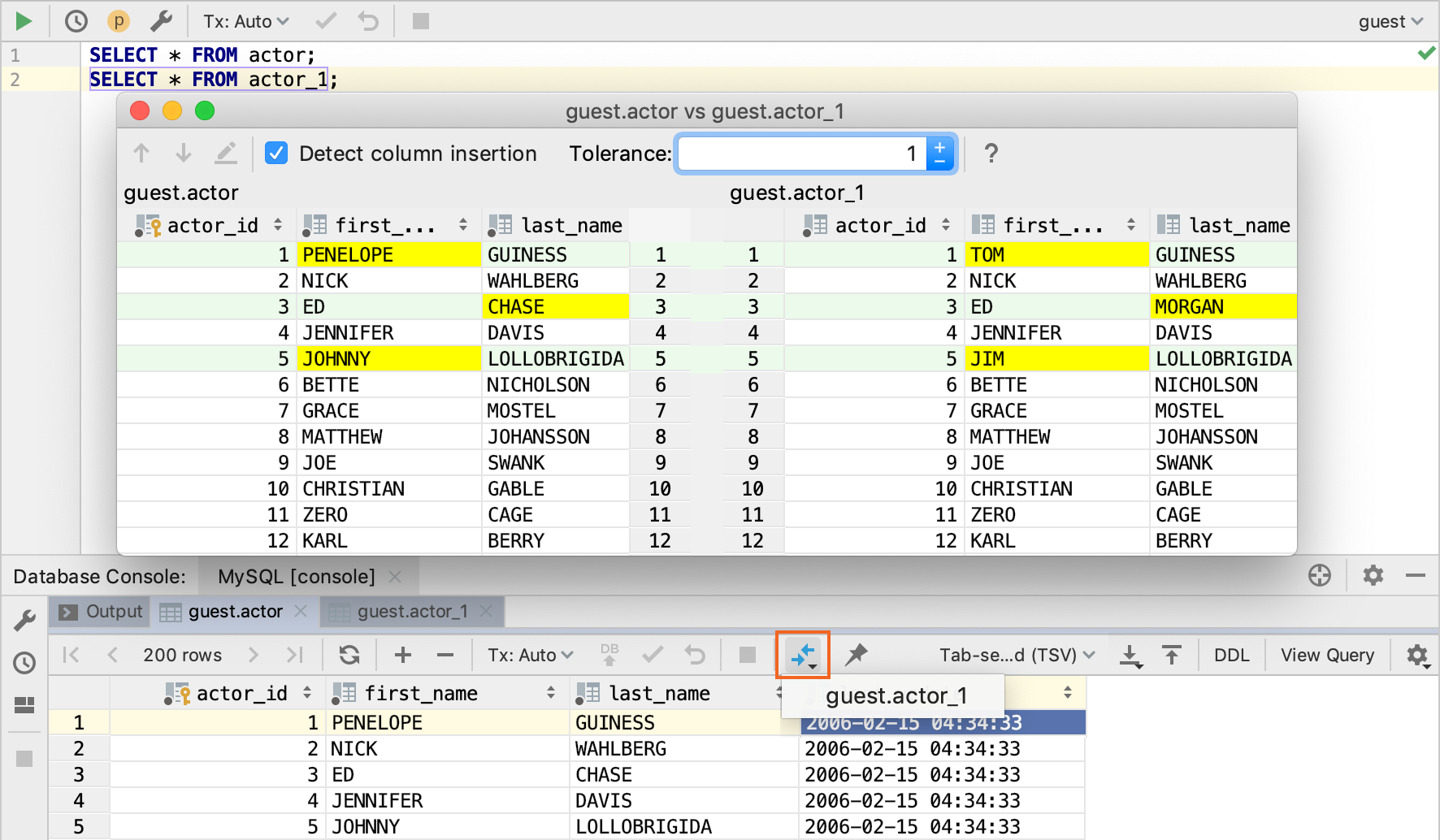 結果セットの比較 Compare result sets