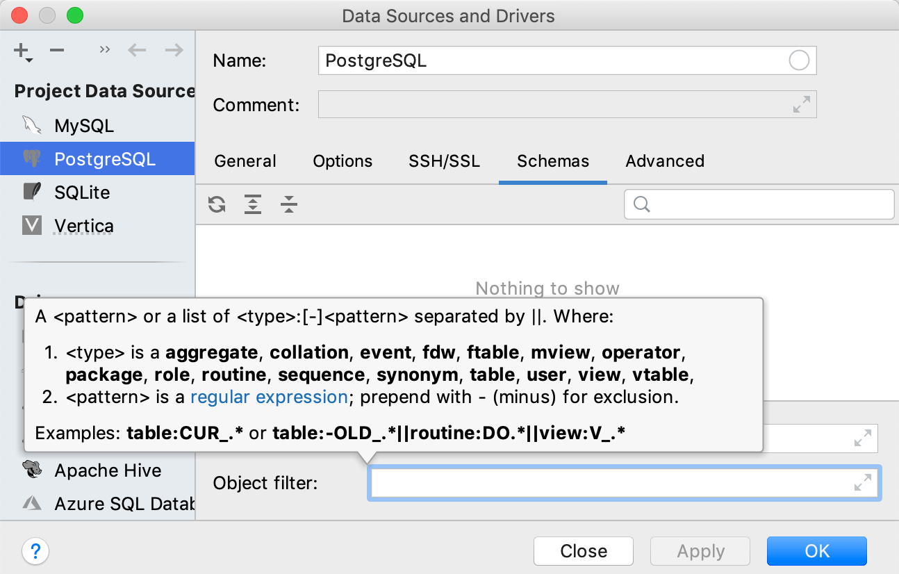 データソースオプションのオブジェクトフィルタフィールド The Object Filter field in data source options