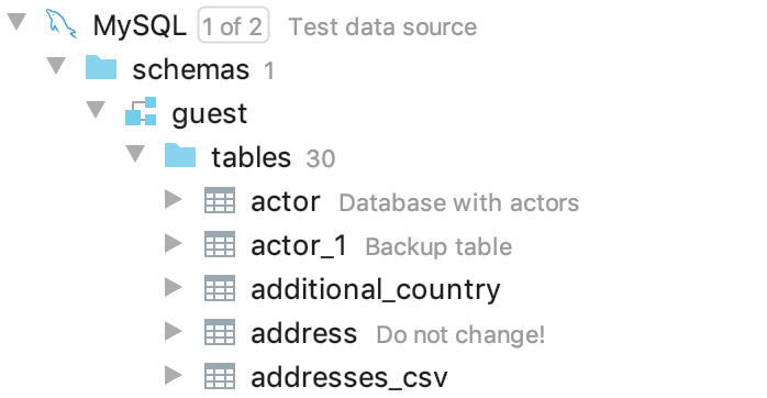 データベースとテーブルの説明を表示する Show descriptions for databases and tables