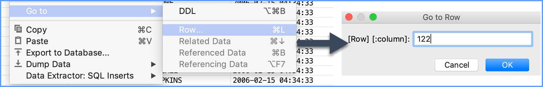 指定された行に移動する Go to a specified row