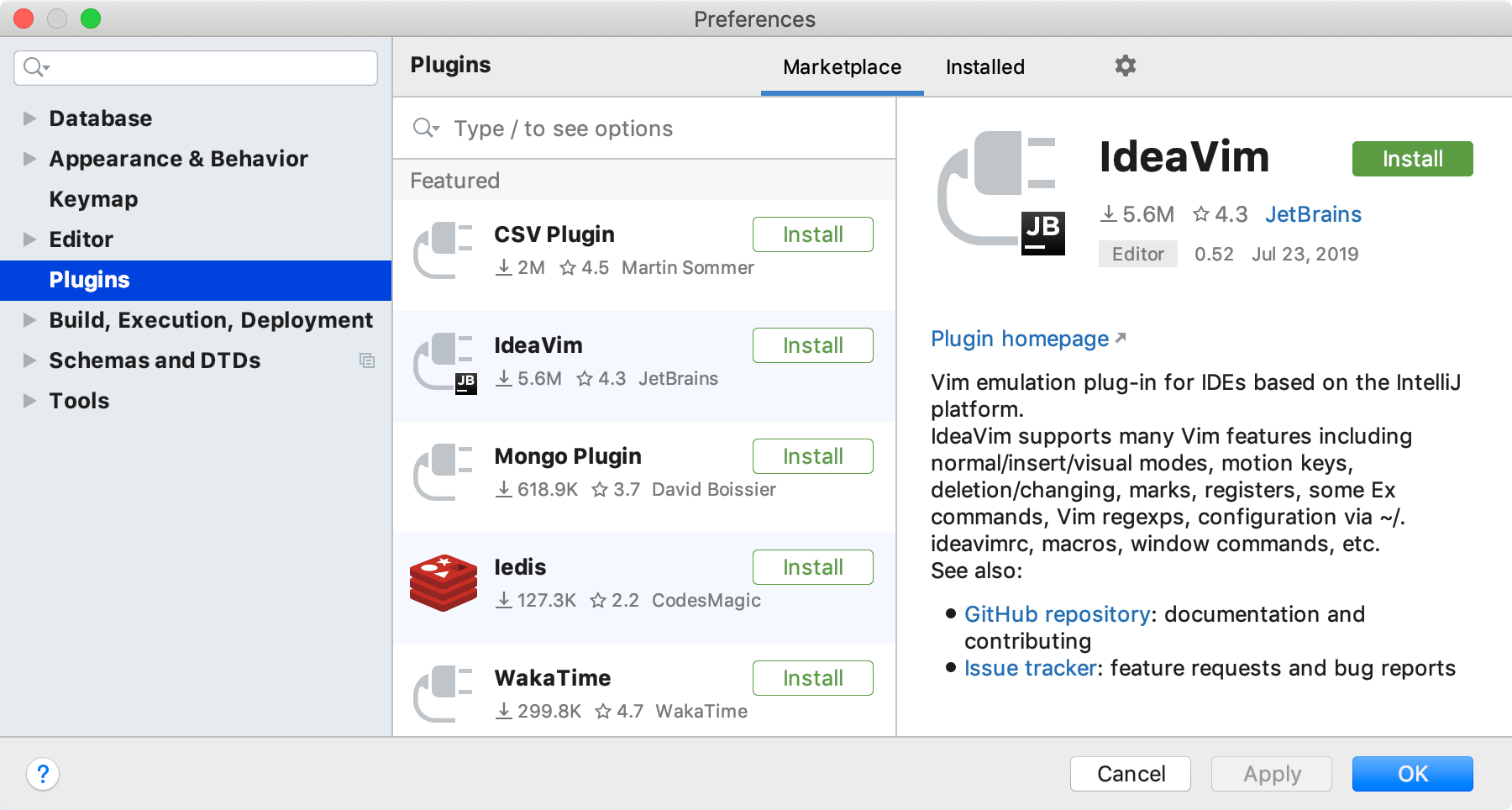 プラグイン設定ダイアログ The Plugins settings dialog