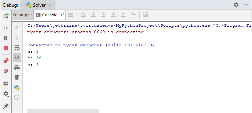 デバッグコンソール Debuggin console