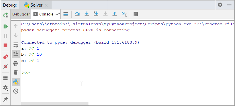 デバッグコンソールでPythonプロンプトを使用する Using a Python prompt in the debug console