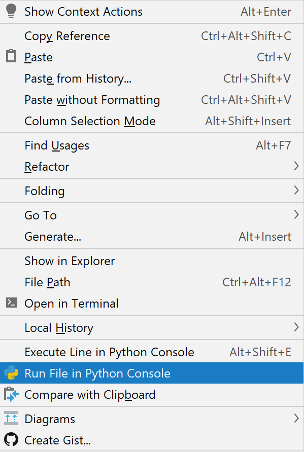 コンソールでファイルを実行 Run file in console