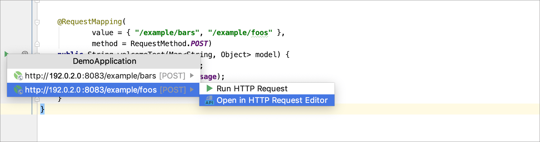 リクエストエディターでHTTPリクエストマッピングを開く Opening HTTP request mappings in the Request editor