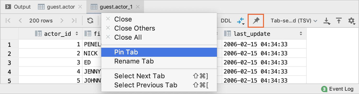 結果タブを固定する Pin the result tab