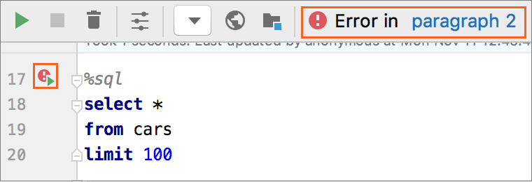 エラーが発生した実行 Execution with errors occurred