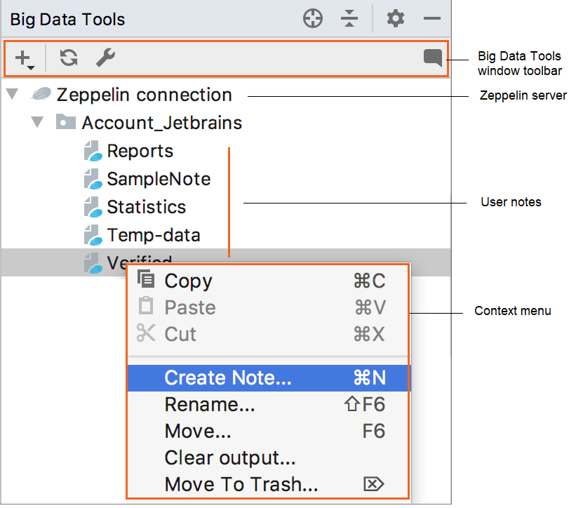 ビッグデータツールウィンドウ Big Data Tools window