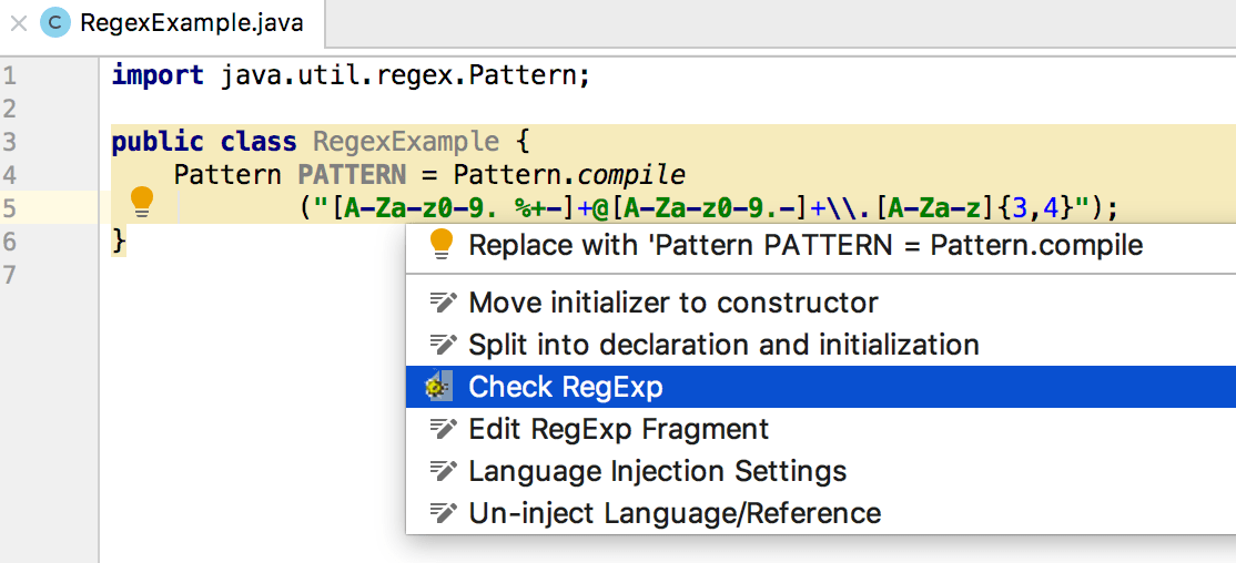 インテンションのコンテキストメニュー Context menu with intentions