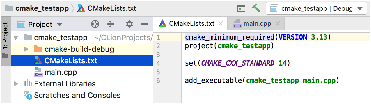 新しいcmakeプロジェクト new cmake project