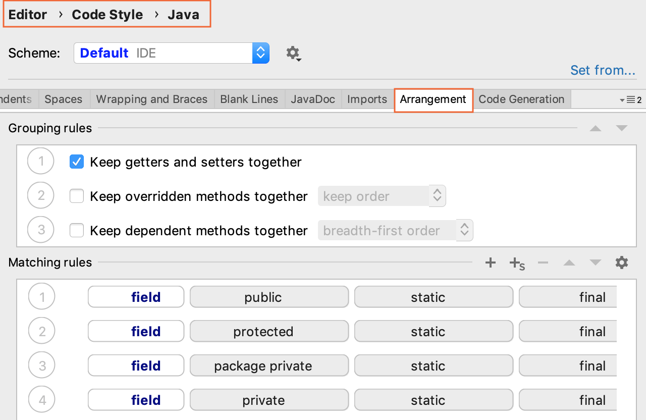 コード・スタイル設定 Code Style settings