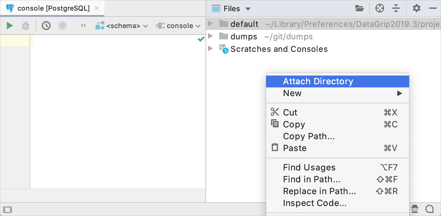 SQLファイルを含むディレクトリを添付する Attach a directory with SQL files