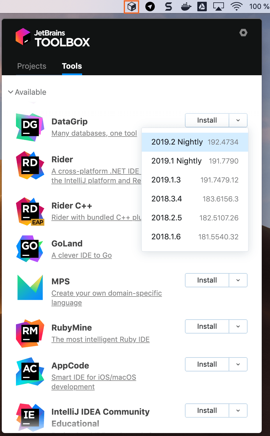 ToolboxアプリのDataGrip DataGrip in the Toolbox app