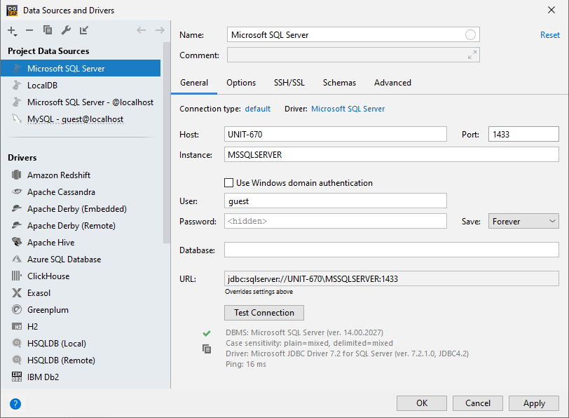 SQL Server認証を使用して接続する Connect by using SQL Server authentication