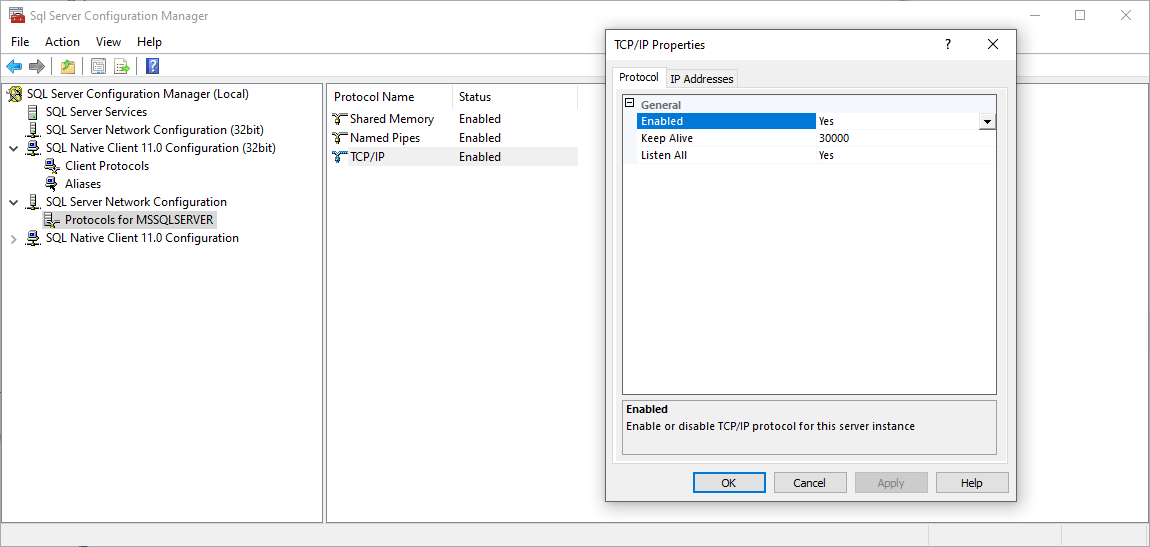 TCP / IP接続を有効にする Enable the TCP/IP connection