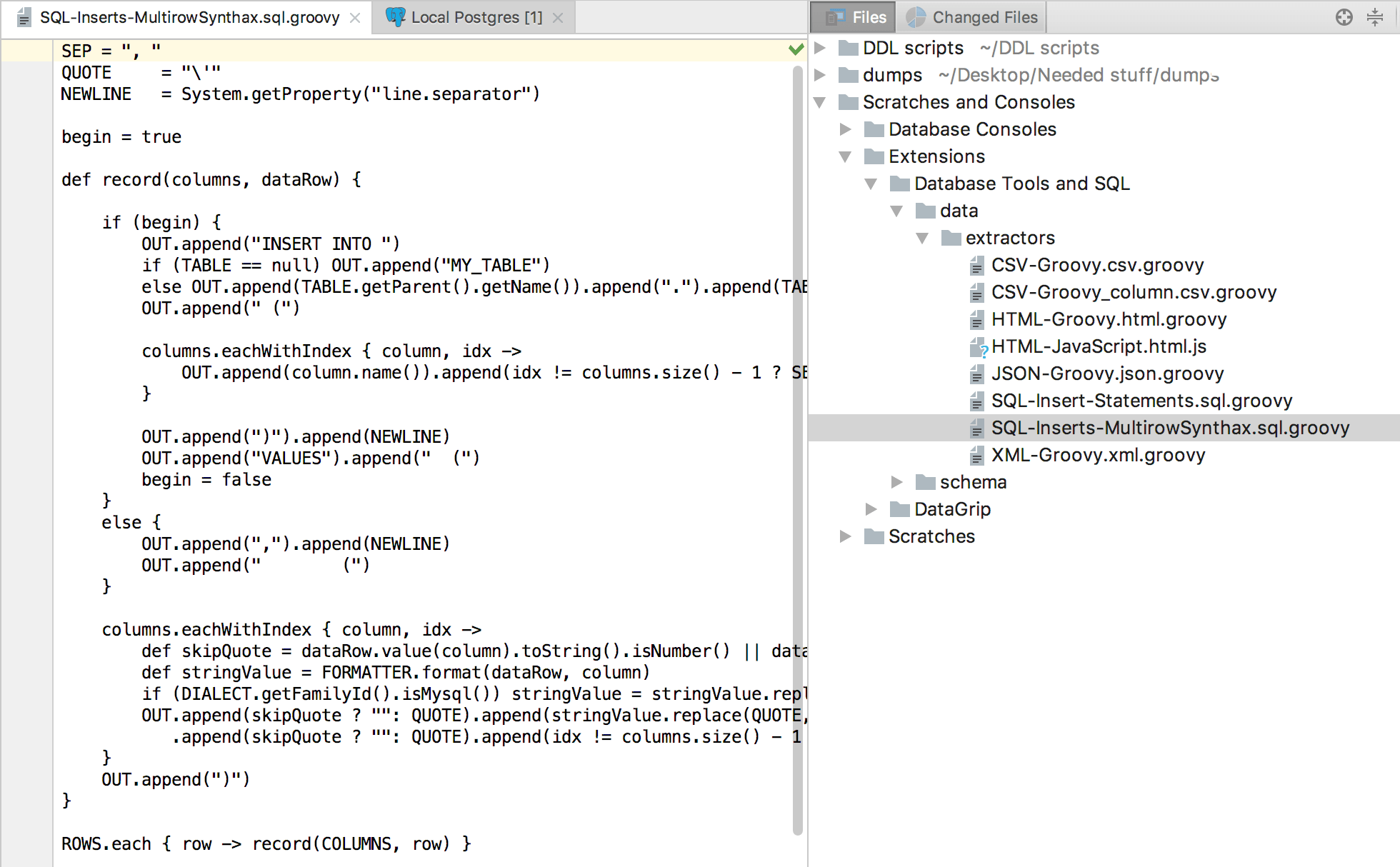 新しいSQL-Inserts-MultirowSynthax.sql.groovyファイルを作成する Create a new SQL-Inserts-MultirowSynthax.sql.groovy file