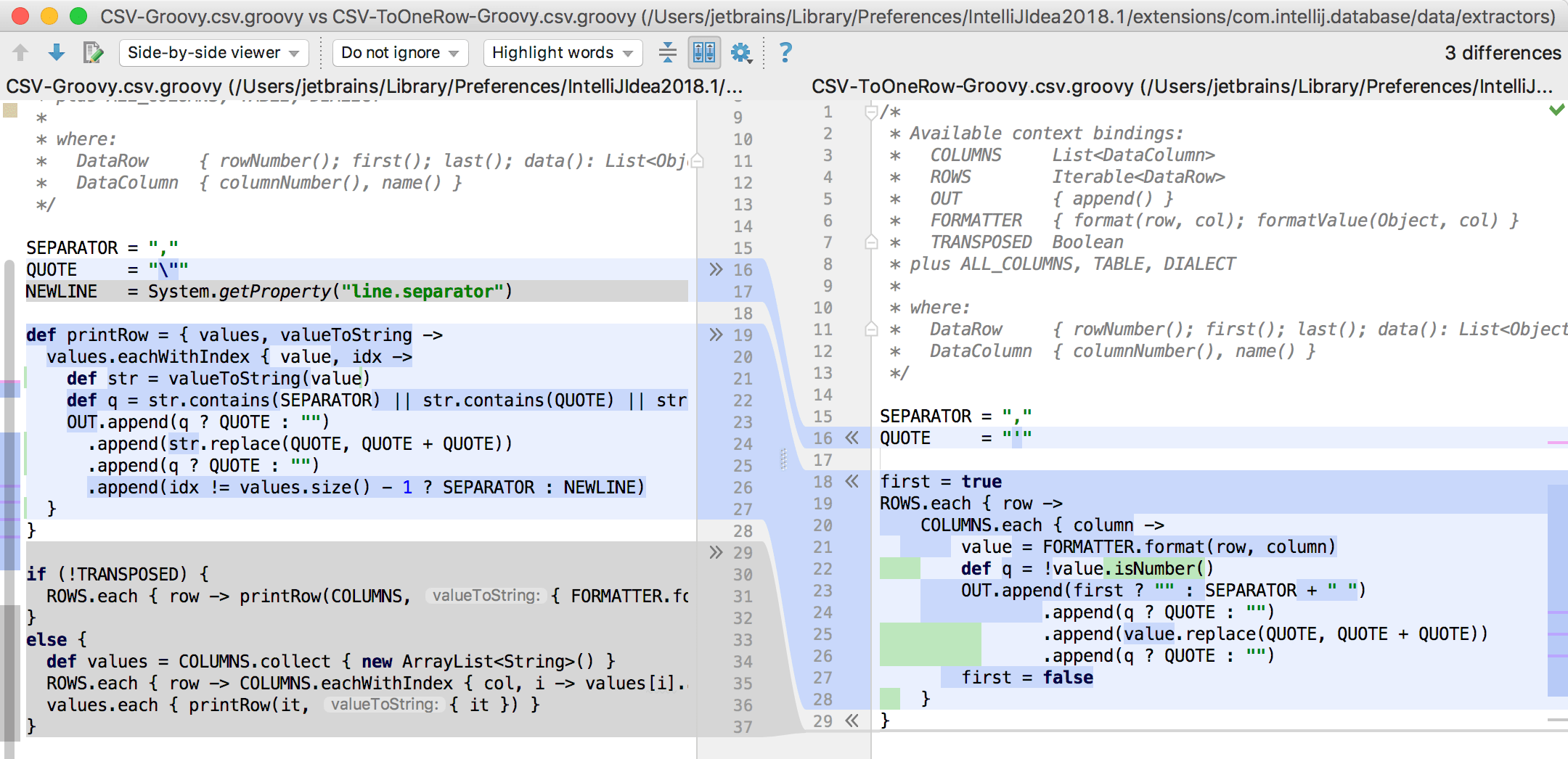 2つのスクリプトの差分の表示 Viewing diff for two scripts