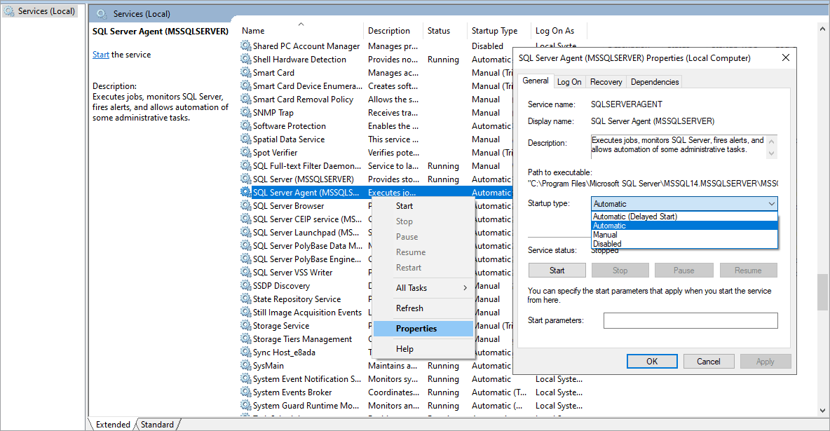 SQL Serverエージェントを有効にする Enable SQL Server Agent